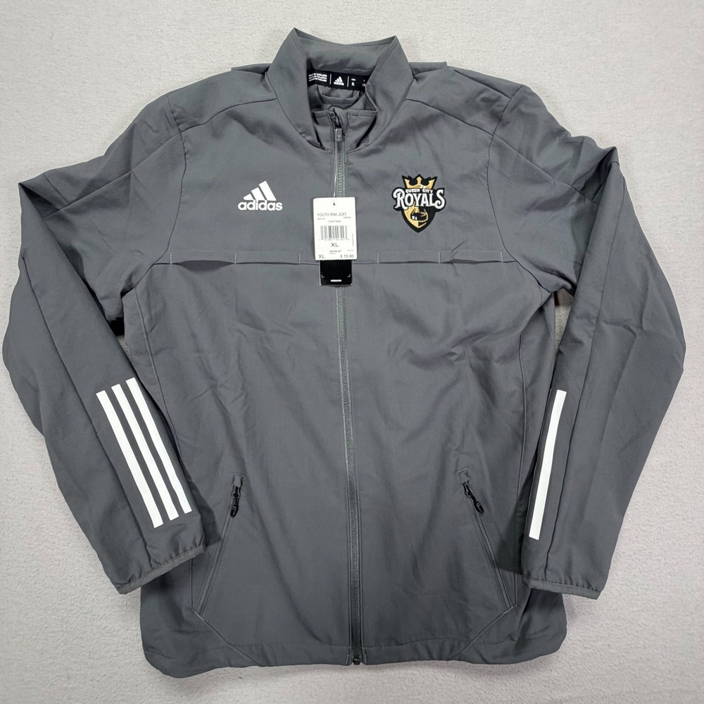 Adidas Rink Jacket Kids XL NWT Grey Queen City Royals Hockey Full Zip